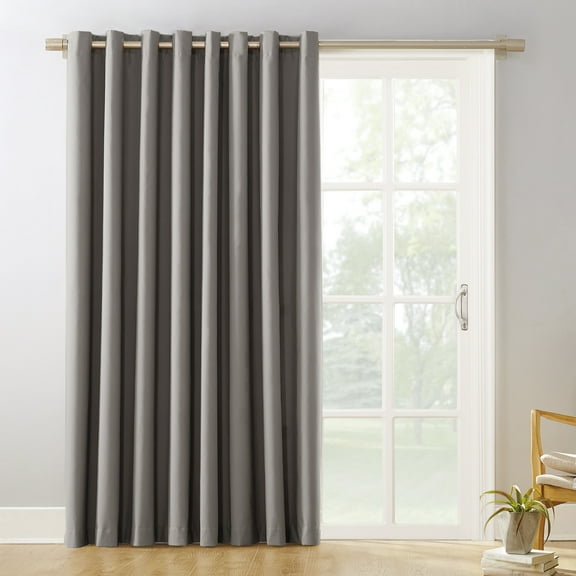 Sun Zero Conrad Extra-Wide Blackout Sliding Patio Door Curtain Panel, 100"X84", Gray