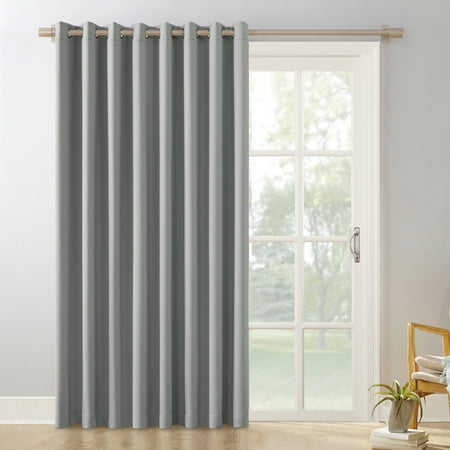 Sun Zero Conrad Extra-Wide Blackout Sliding Patio Door Curtain Panel, 100"X84", Silver Gray, 100"X84", Silver Gray