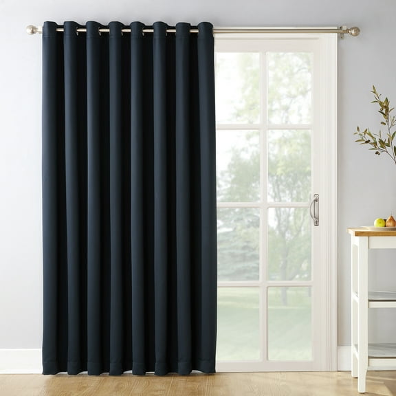 Sun Zero Conrad Extra-Wide Blackout Sliding Patio Door Curtain Panel, Navy, 100X84, 100"X84", Navy Blue