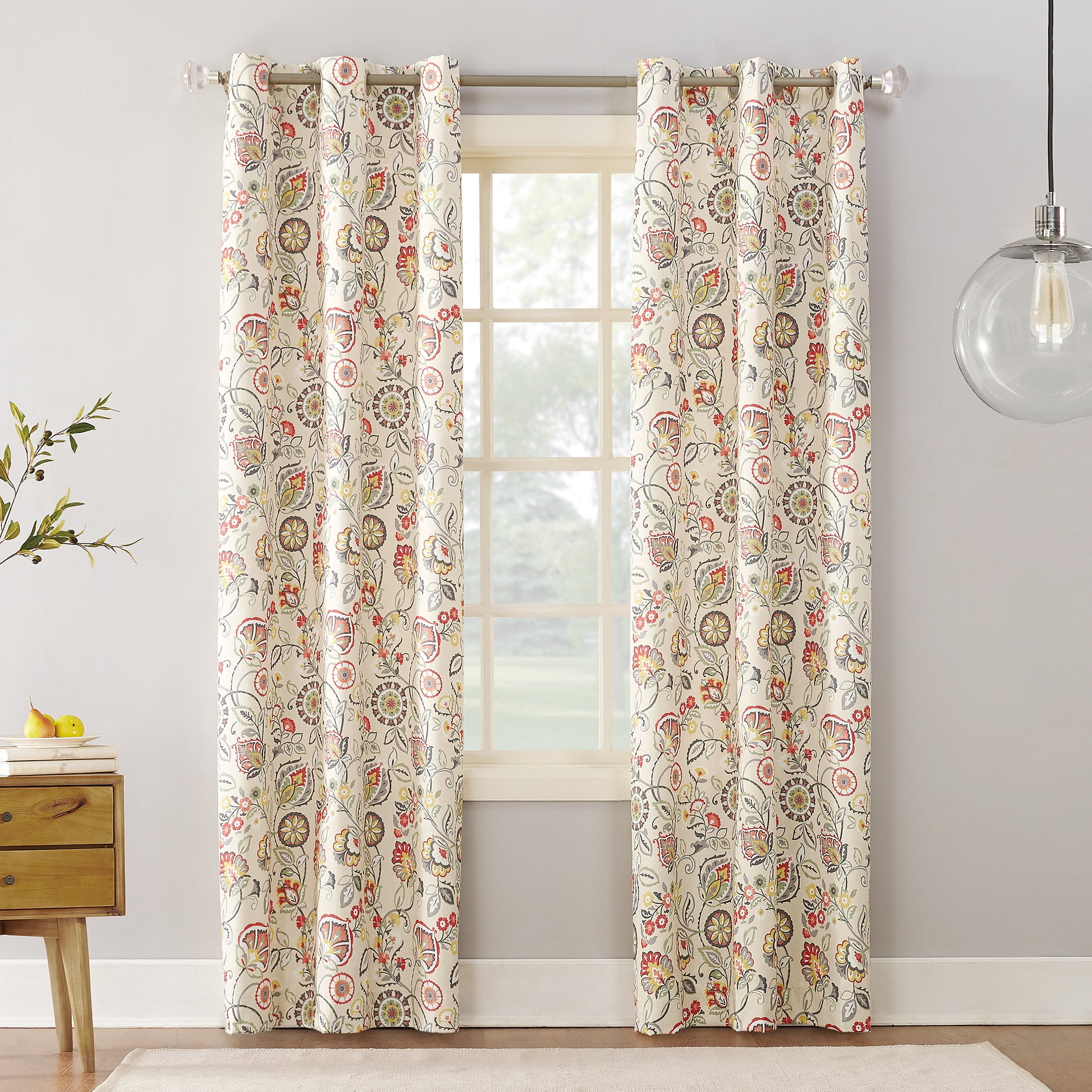 Linen Floral Room Darkening Grommet Curtain Panel, 40x84
