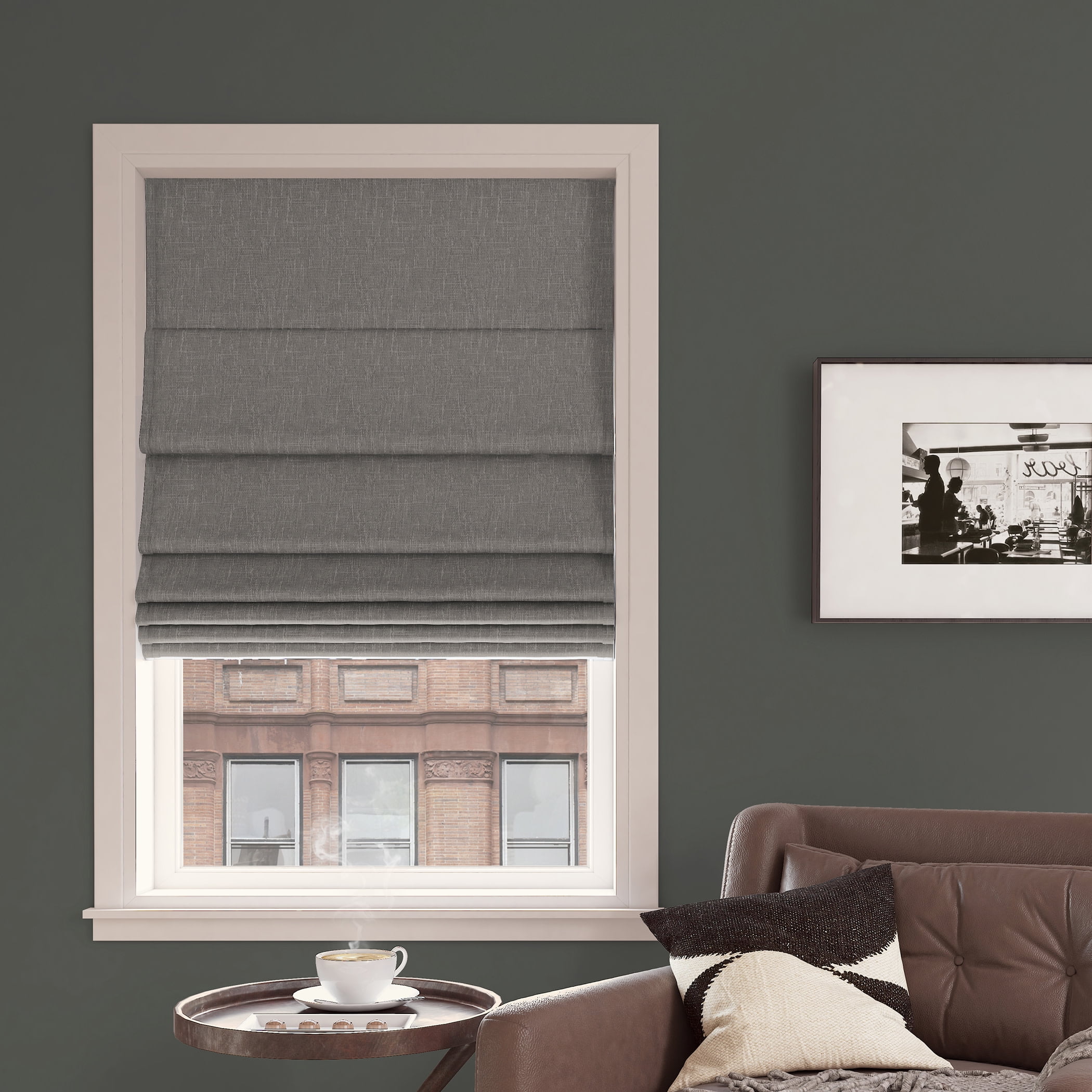 Sun Zero Pryer 1-Piece Textured 100% Blackout Cordless Roman Shade, 39"X64", Steel Gray