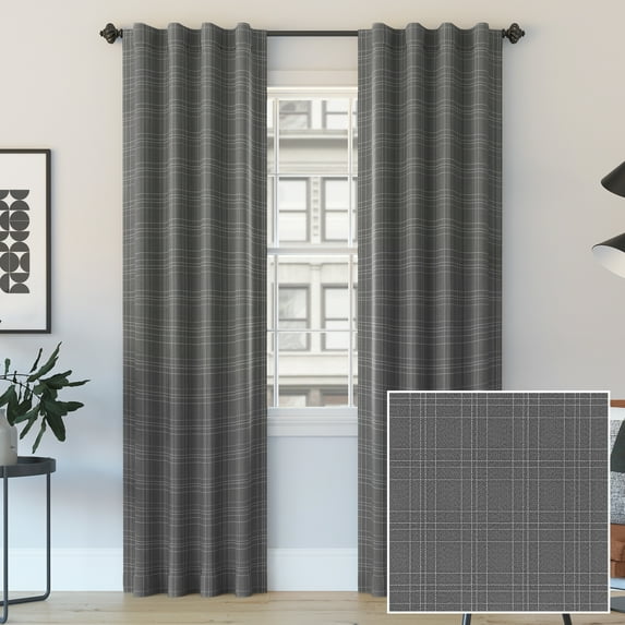 Sun Zero Crestwood 100% Blackout Woven Plaid Thermal Back Tab Curtain Panel, 40"x84", Gray