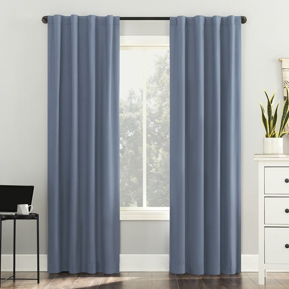 Sun Zero Cyrus 1-Piece Thermal 100% Blackout Back Tab/Rod Pocket Curtain Panel, Denim Blue, 40”W x 63"L