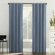 Sun Zero Cyrus 1-Piece  Thermal 100% Blackout  Back Tab/Rod Pocket Curtain Panel, Denim Blue, 40”W x 63"L