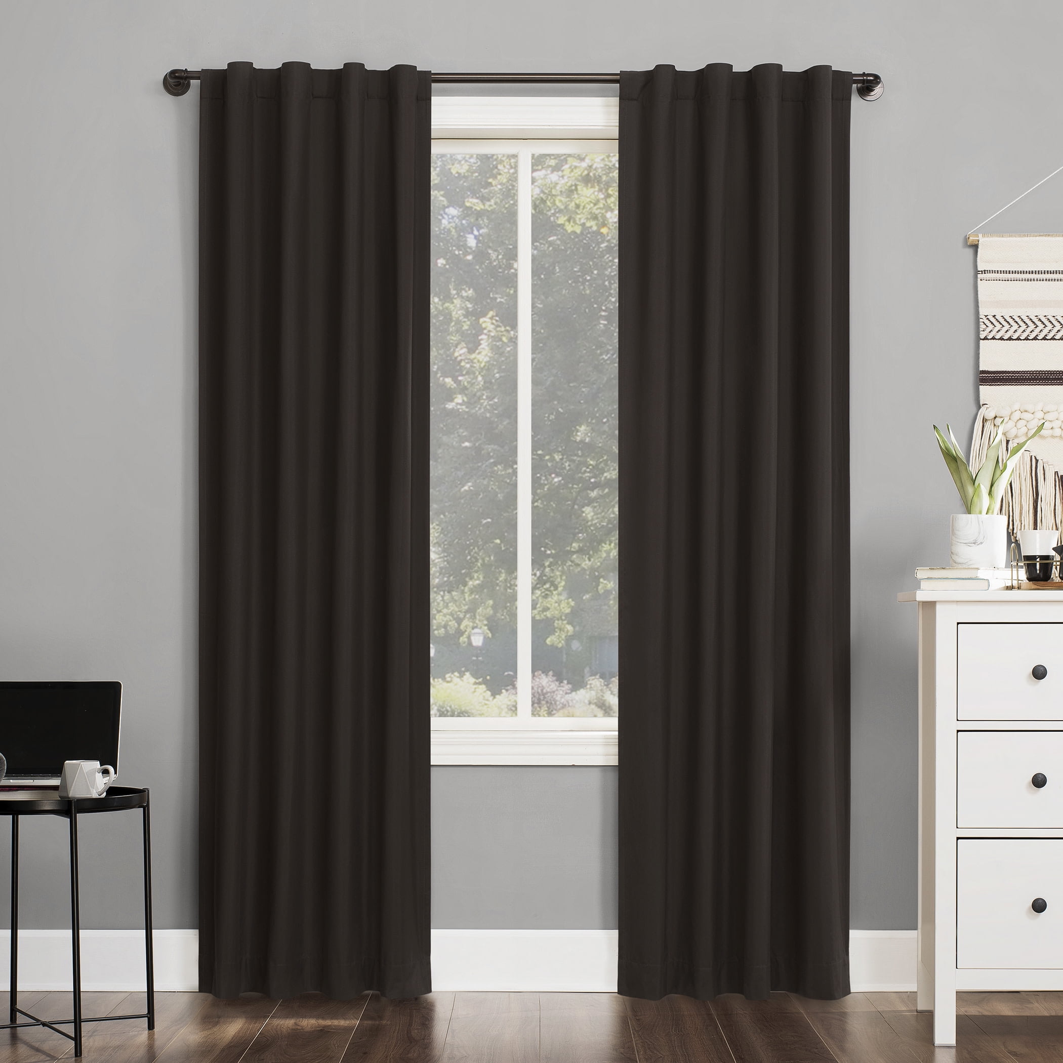 Sun Zero Cyrus 1-Piece  Thermal 100% Blackout  Back Tab/Rod Pocket Curtain Panel, Chocolate, 40”W x 84"L