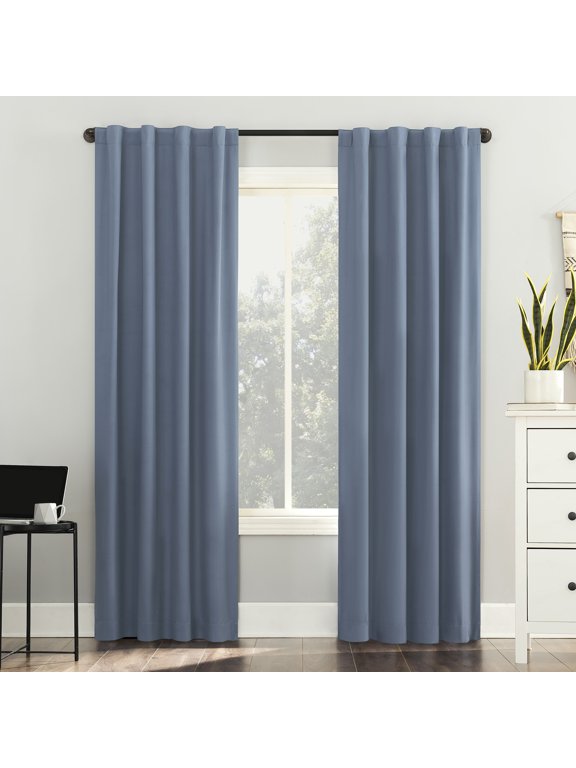 Cyrus 1-Piece Thermal 100% Blackout Back Tab/Rod Pocket Curtain Panel, Denim Blue, 40”W x 84"L