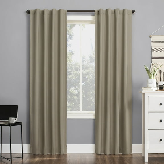 Sun Zero Cyrus Thermal 100% Blackout Back Tab/Rod Pocket Curtain Panel, 40"W x 84"L, Linen
