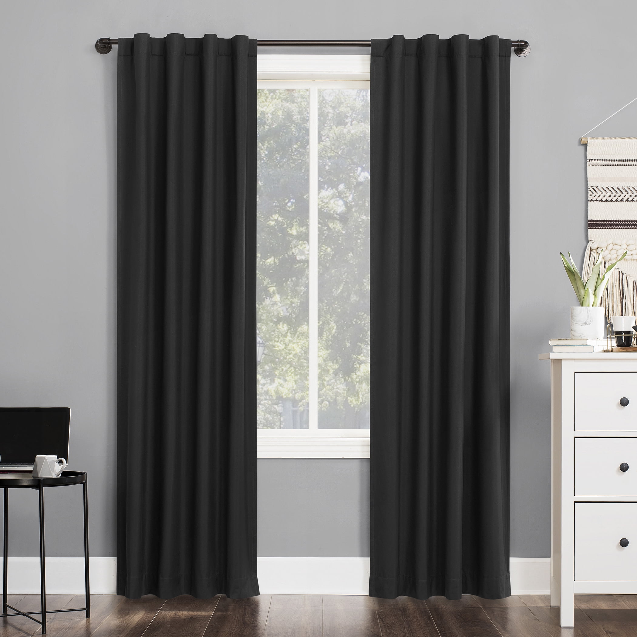 Sun Zero Cyrus 1-Piece  Thermal 100% Blackout  Back Tab/Rod Pocket Curtain Panel, Charcoal, 40”W x 96"L