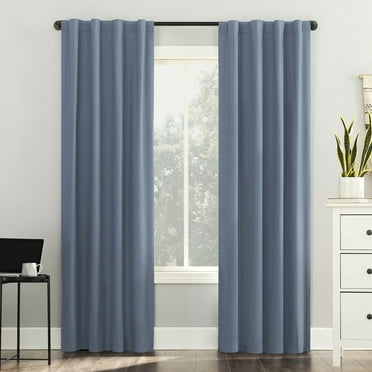 Sun Zero Cyrus Thermal 100% Blackout Back Tab Curtain Panel, 40"x84", Denim Blue