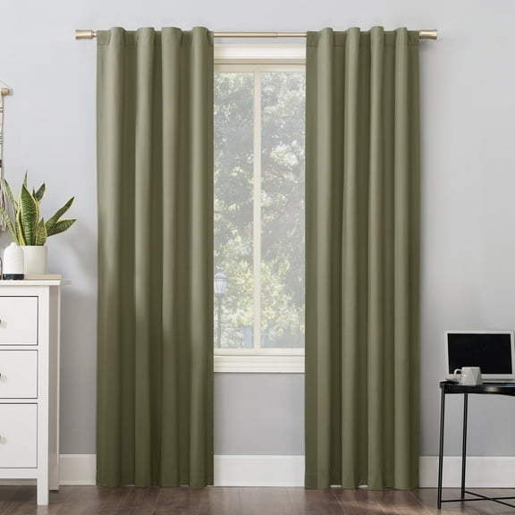Sun Zero Cyrus Thermal 100% Blackout Back Tab Curtain Panel, 40"X84", Olive Green