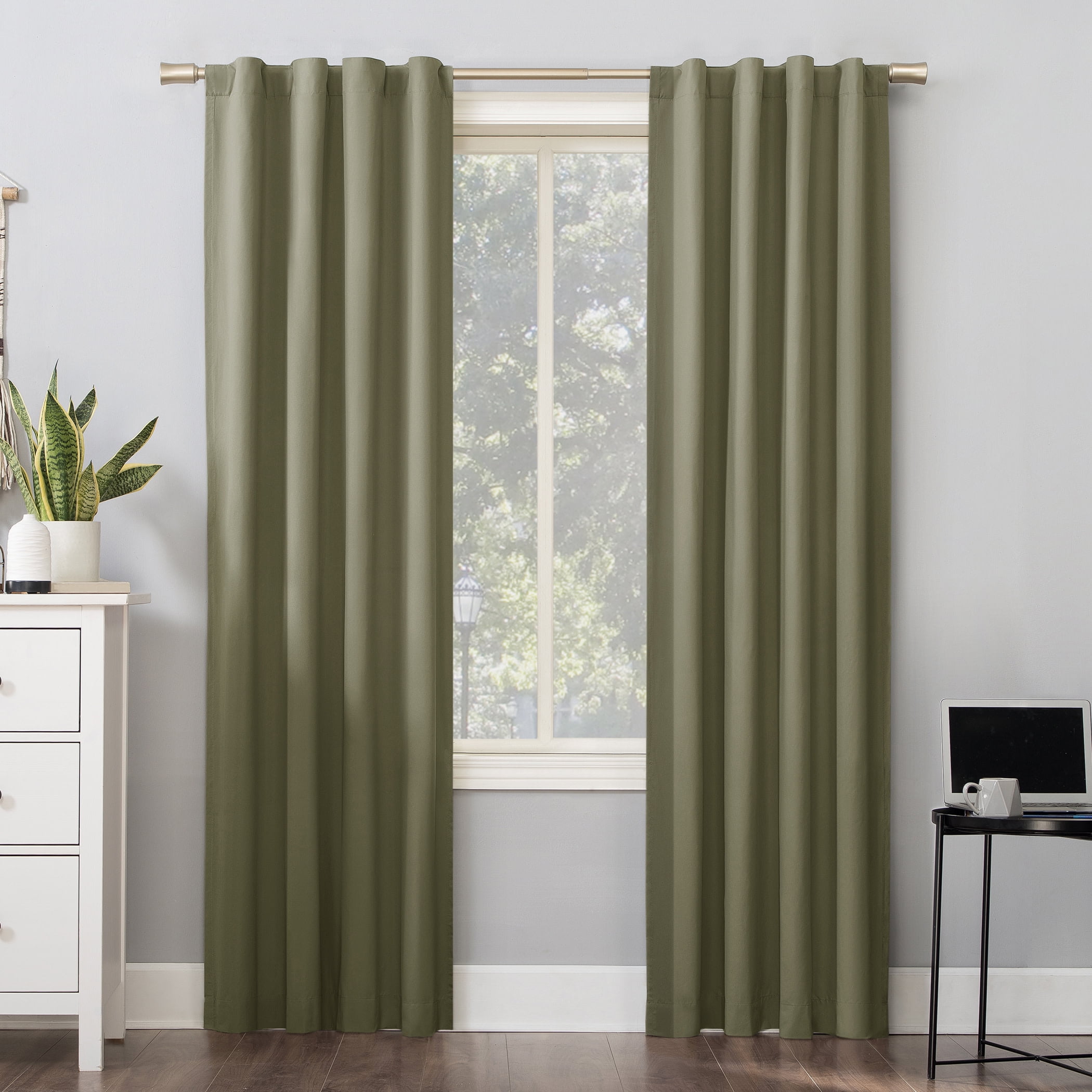 Sun Zero Cyrus 1-Piece  Thermal 100% Blackout  Back Tab/Rod Pocket Curtain Panel, Olive Green, 40”W x 84"L