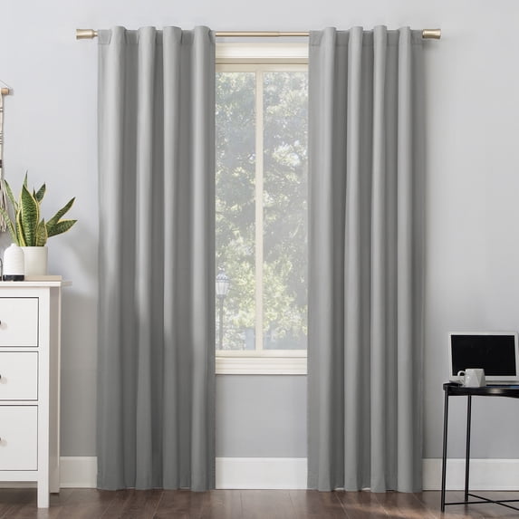 Sun Zero Cyrus 1-Piece Thermal 100% Blackout Back Tab/Rod Pocket Curtain Panel, Silver Gray, 40”W x 84"L