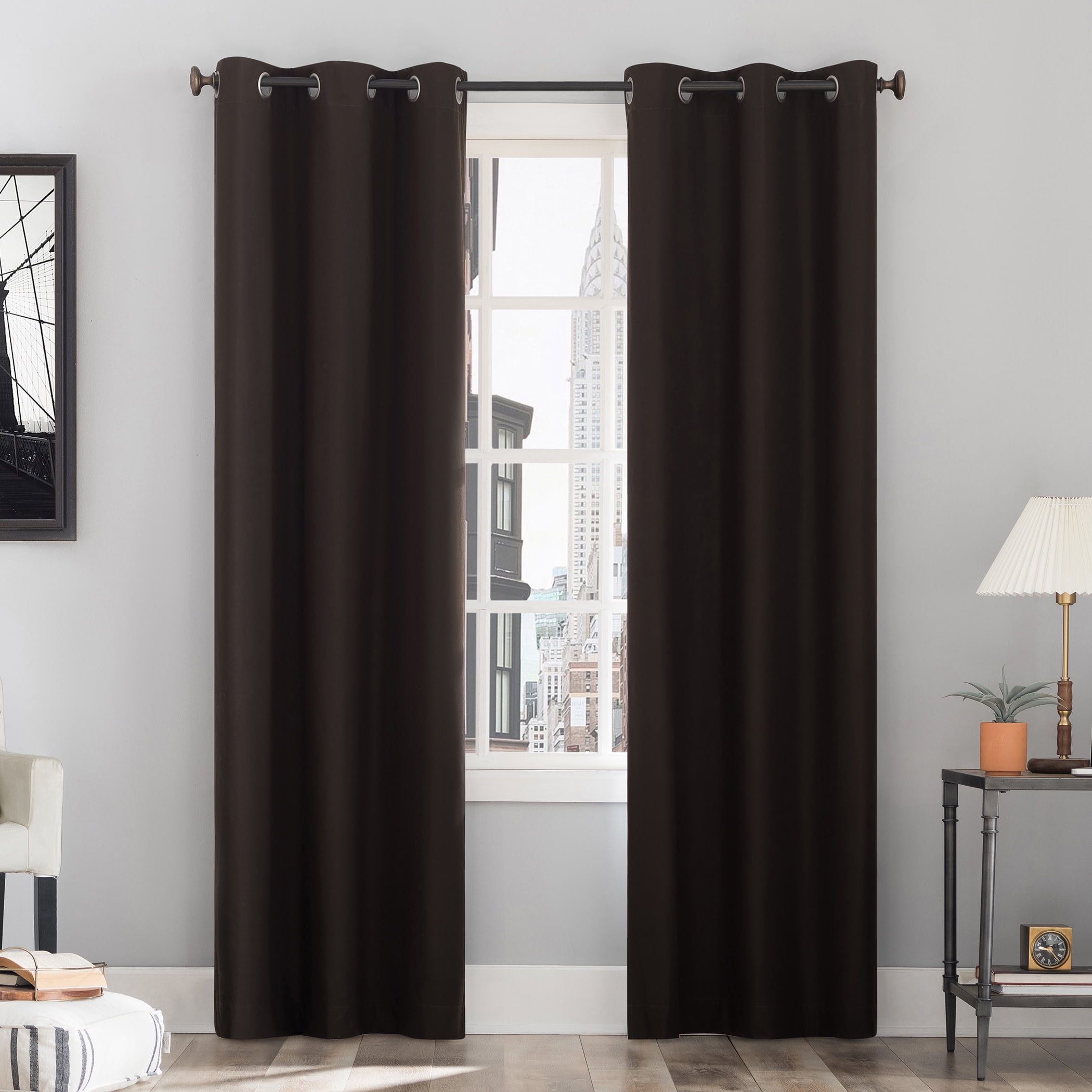 Sun Zero Cyrus Thermal 100% Blackout Grommet Curtain Panel, 40"X96", Cocoa Brown