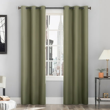 Sun Zero Cyrus Thermal 100% Blackout Grommet Curtain Panel, 40"X63", Olive Green