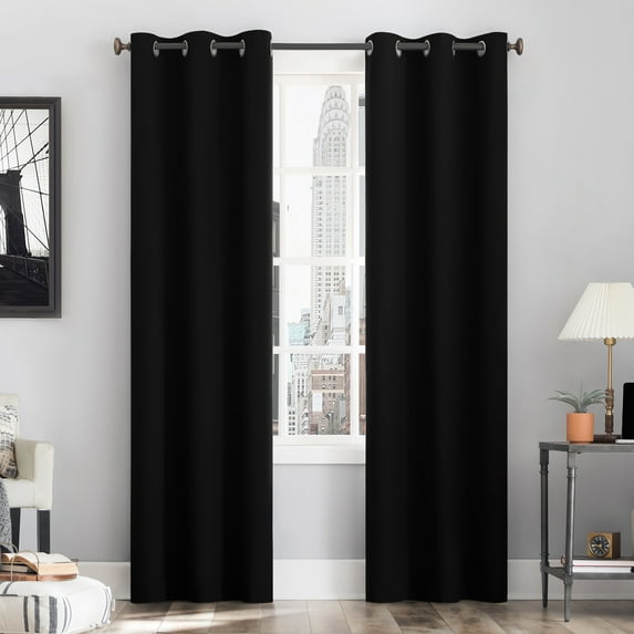 Sun Zero Cyrus Thermal 100% Blackout Grommet Curtain Panel, 40"X84", Black