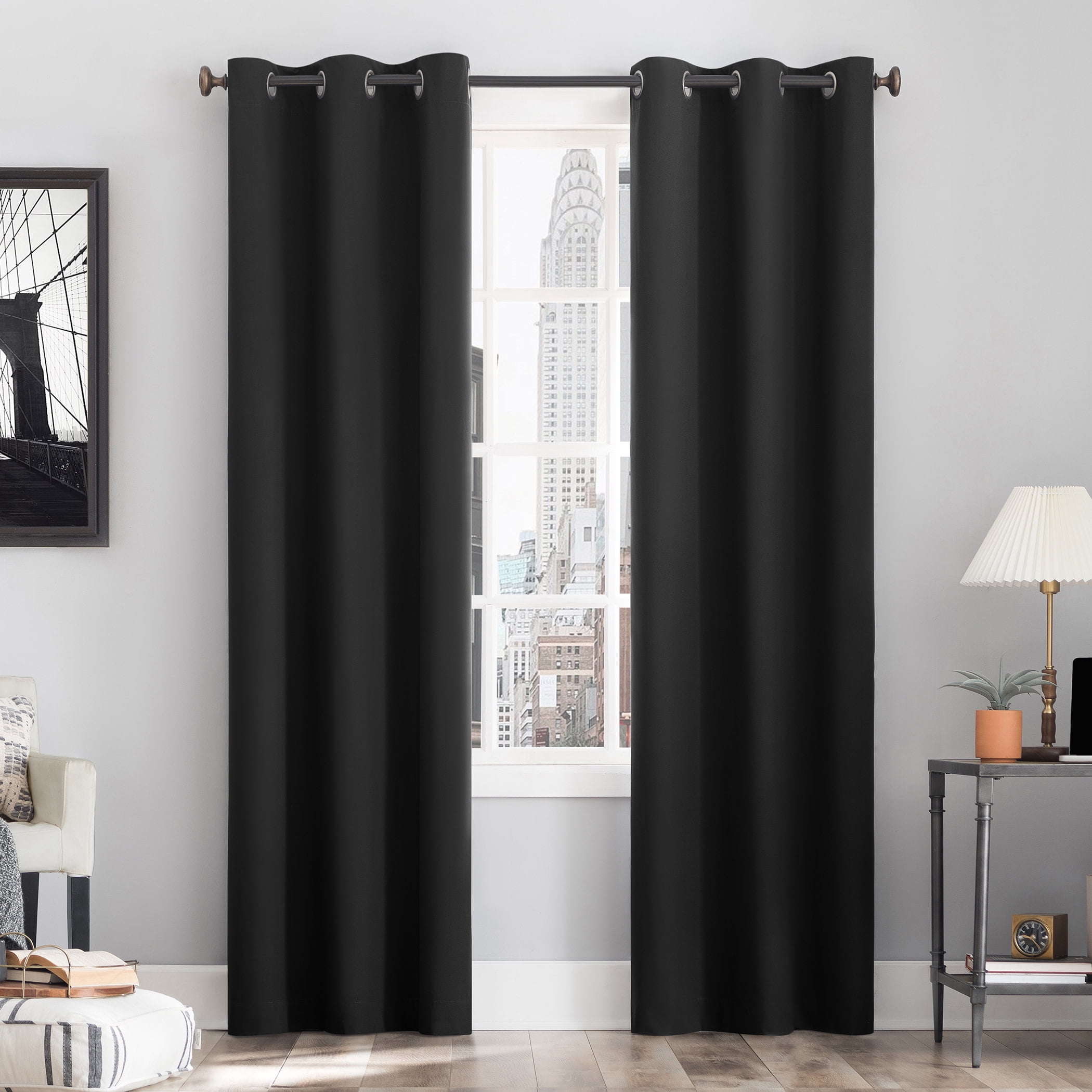 Sun Zero Cyrus Thermal 100% Blackout Grommet Curtain Panel, 40"X84", Charcoal