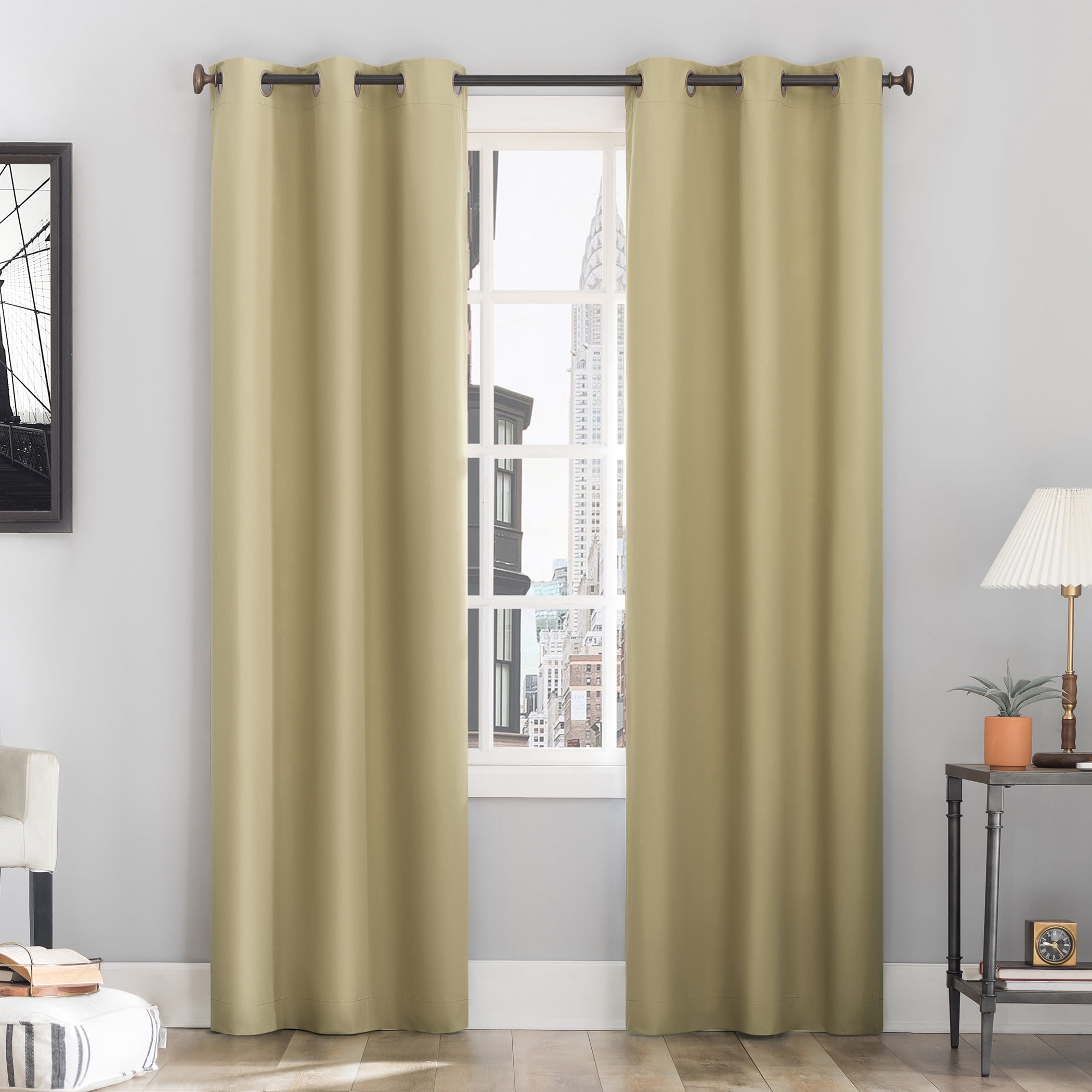 Sun Zero Cyrus Thermal 100% Blackout Grommet Curtain Panel, 40"x96", Soft Gold