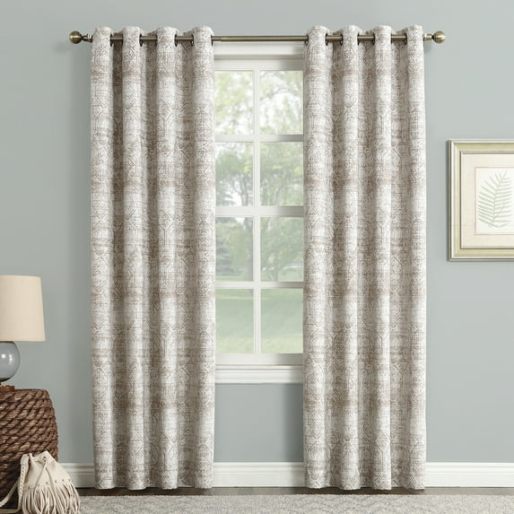 Sun Zero Darren Distressed Global Blackout Lined Grommet Curtain Panel, 50"X84", Camel