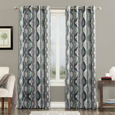 Sun Zero Deltona Ogee Watercolor Energy Efficient Grommet Curtain Panel, 54"X63", Linen