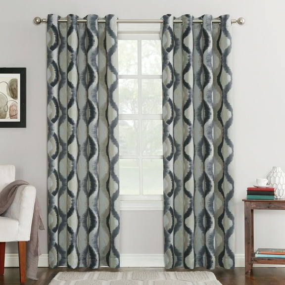Sun Zero Deltona Ogee Watercolor Energy Efficient Grommet Curtain Panel, 54"X84", Gray