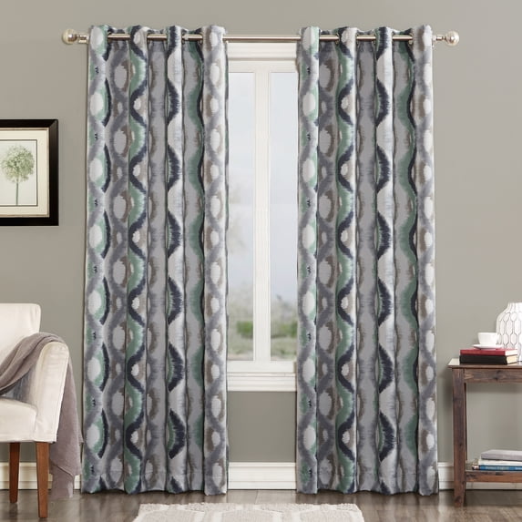Sun Zero Deltona Ogee Watercolor Energy Efficient Grommet Curtain Panel, 54"X84", Linen