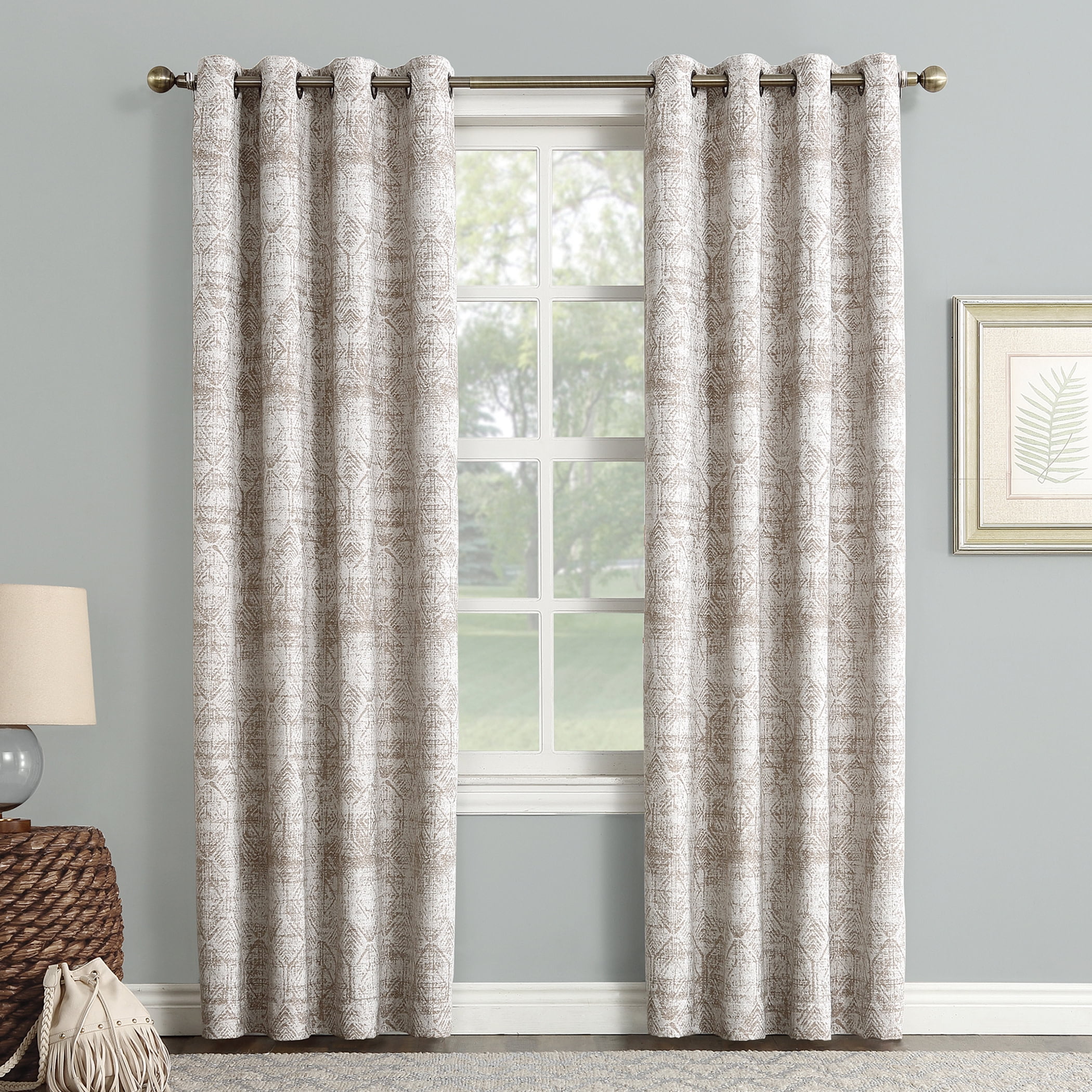 Sun Zero Dominic Distressed Woven Jacquard Blackout Grommet Curtain Panel, 50"X95", Camel, 50"X95", Camel