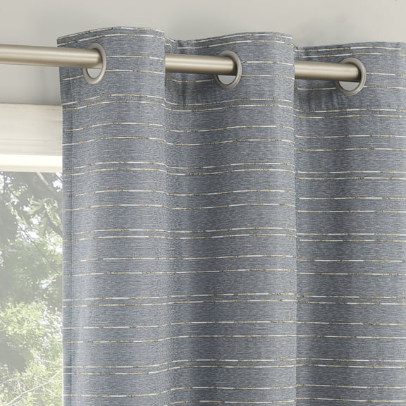 Sun Zero Dresden 2-pack Slub Detail Magnetic Closure 100% Blackout Grommet Curtain Panel Pair, 37"W x 63"L, Denim Blue