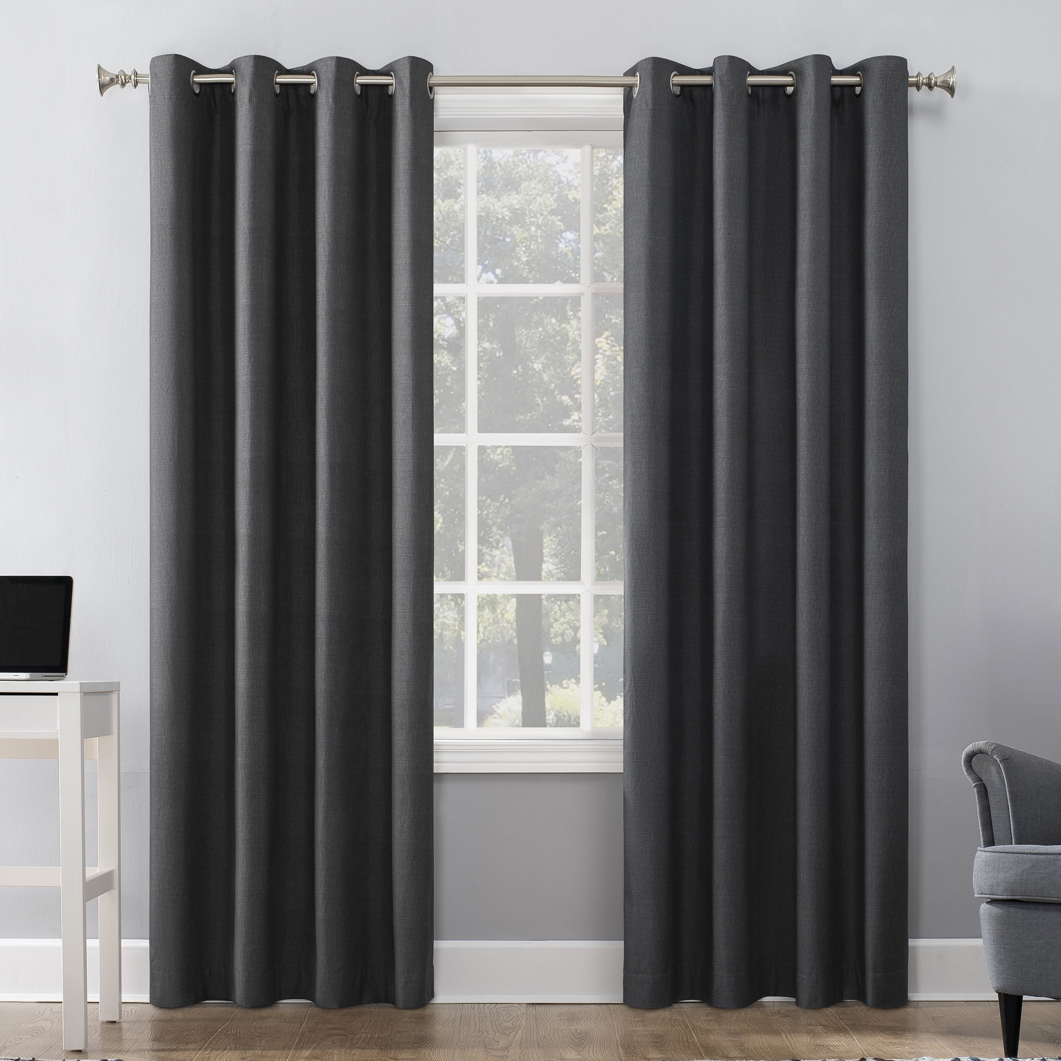 Sun Zero Duran Thermal Insulated 100% Blackout Grommet Curtain Panel, 50"X95", Charcoal (Single Panel)