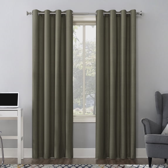 Sun Zero Duran Thermal Insulated 100% Blackout Grommet Single Curtain Panel, 50"x63", Olive Green (Single Panel)