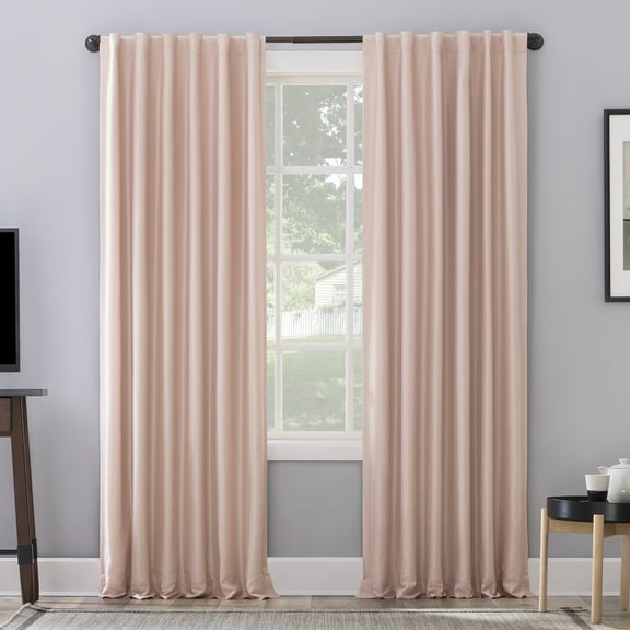 Sun Zero Evelina Faux Dupioni Silk Thermal Extreme 100% Blackout Back Tab Curtain Panel,50" X 84, Blush Pink