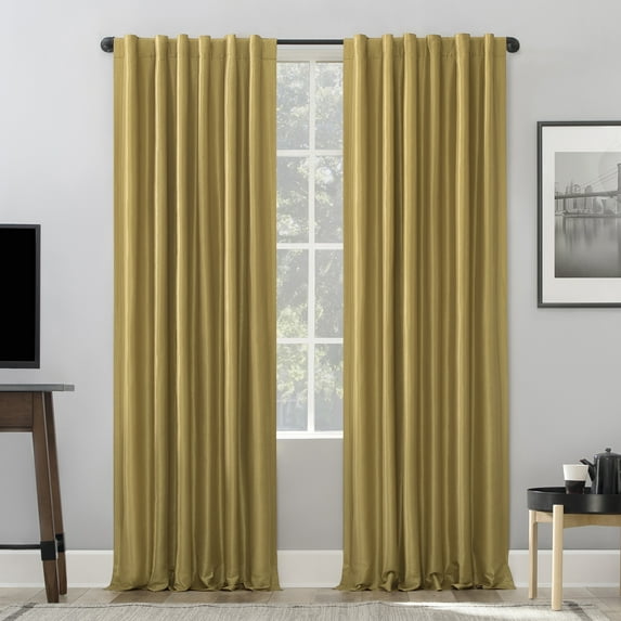 Sun Zero Evelina Faux Dupioni Silk Thermal Extreme 100% Blackout Back Tab Curtain Panel,50" X 84, Gold