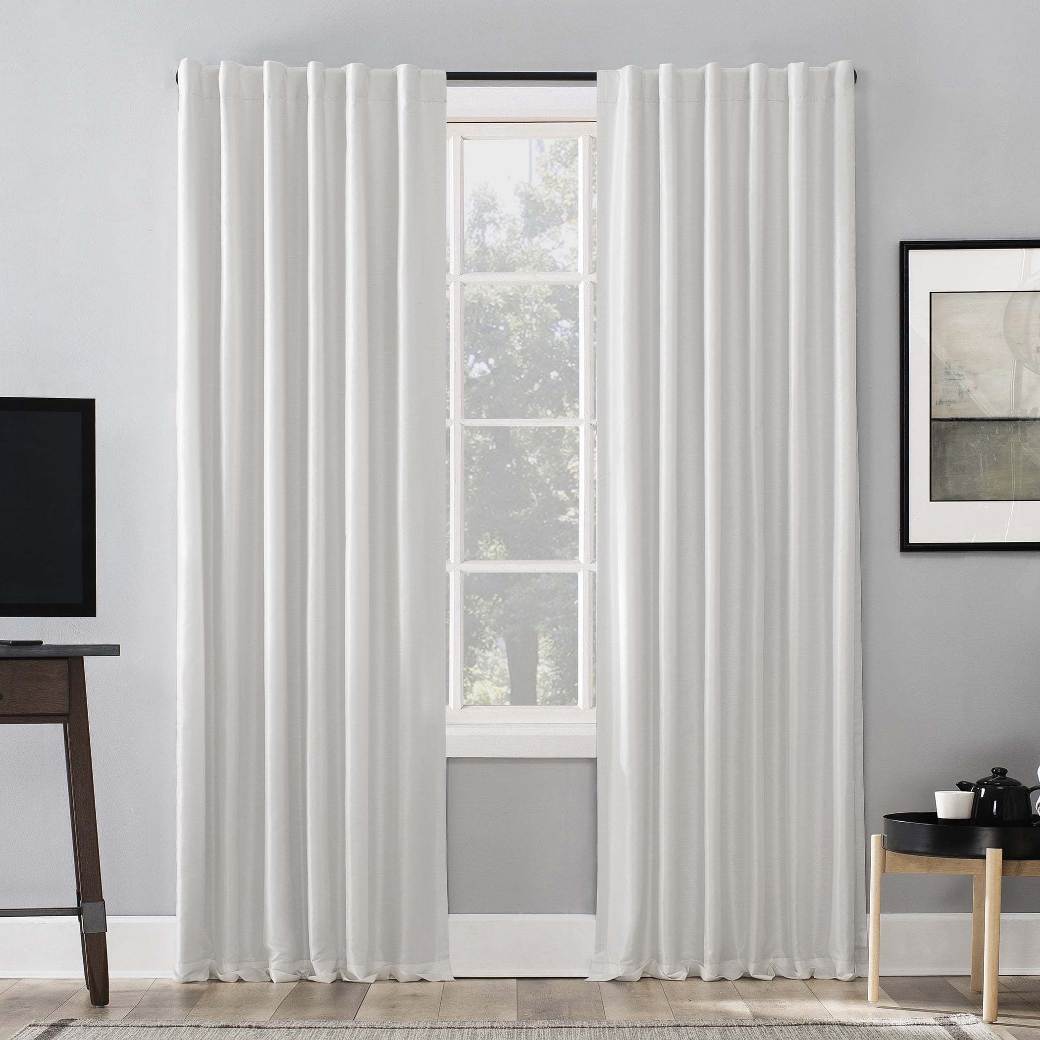 Sun Zero Evelina Faux Dupioni Silk Thermal Extreme 100% Blackout Back Tab/Rod Pocket Curtain Panel, 50"W x 84"L, Iron Gray