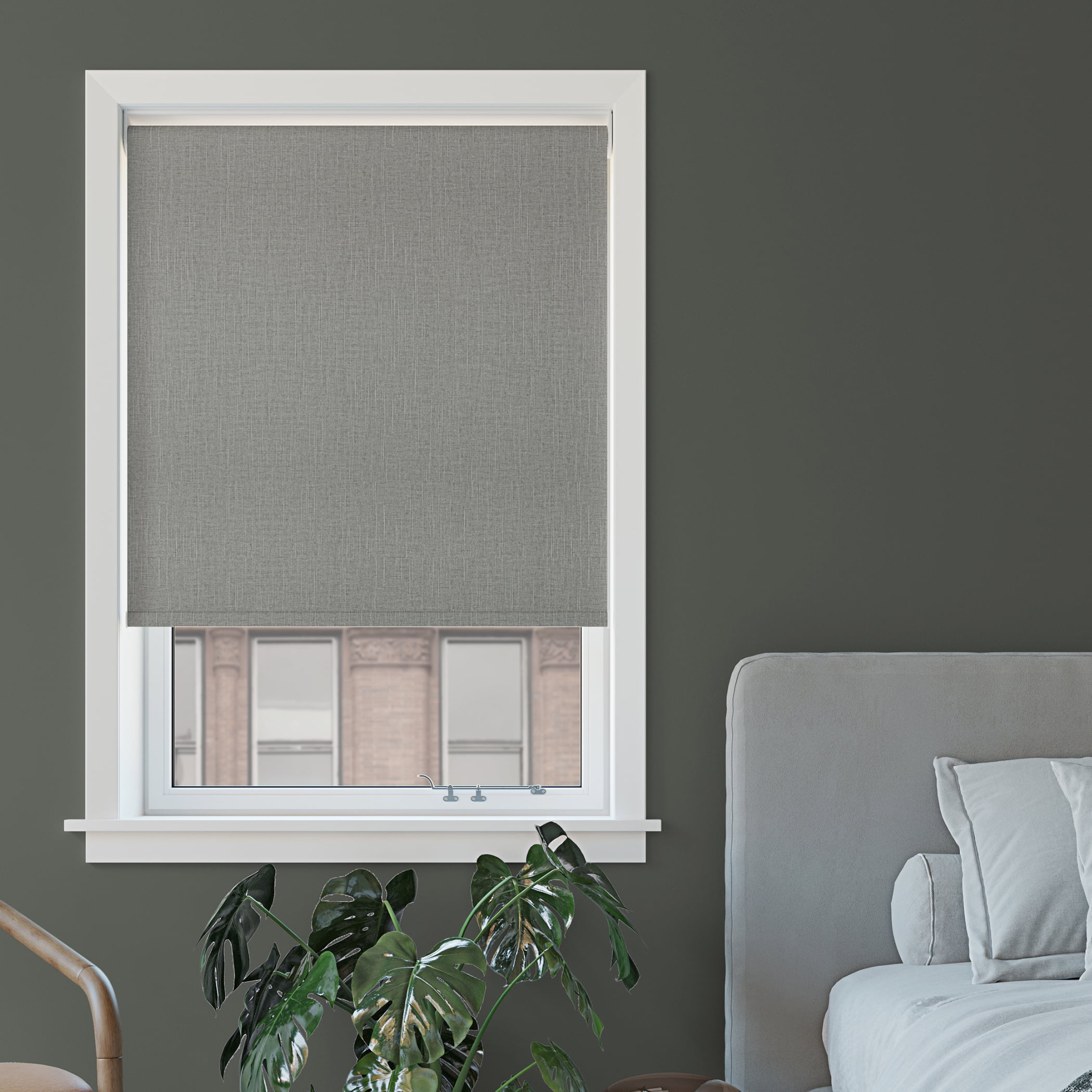 Sun Zero Everly Slub Texture 100% Blackout Cordless Roller Shade, 27"x72", Gray