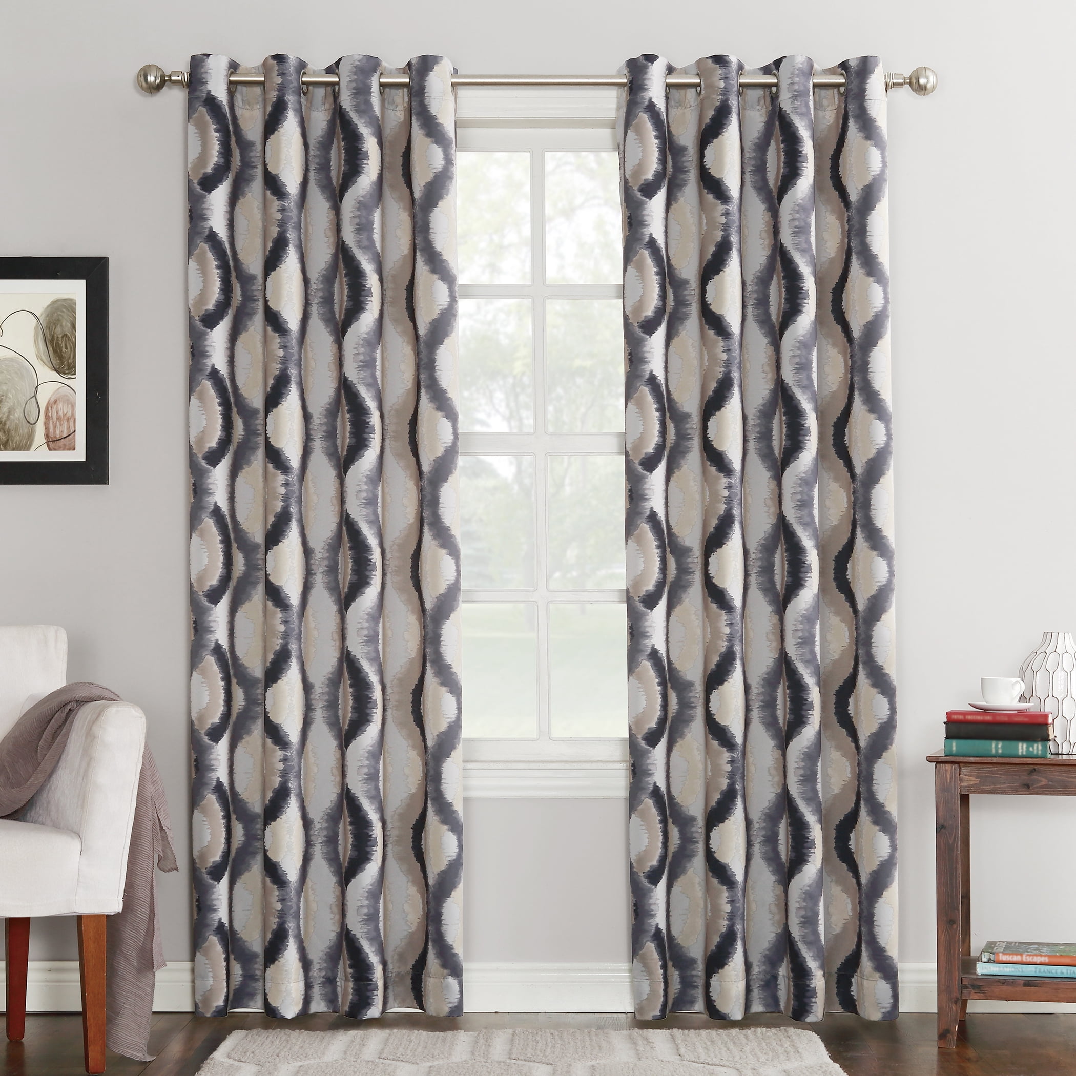 Gray Watercolor Ogee Room Darkening Curtain Panel 54" x 63"