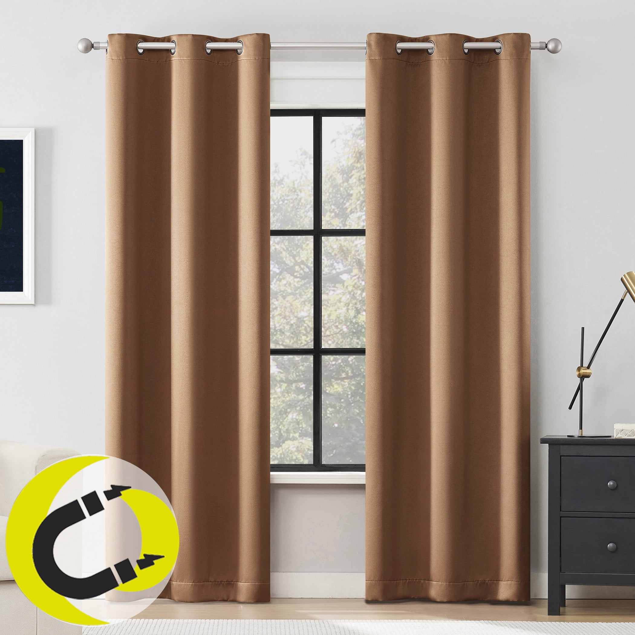 Sun Zero Graham 2-pack Magnetic Closure 100% Blackout Grommet Curtain Panel Pair, 40"W x 72"L, Dusty Terracotta