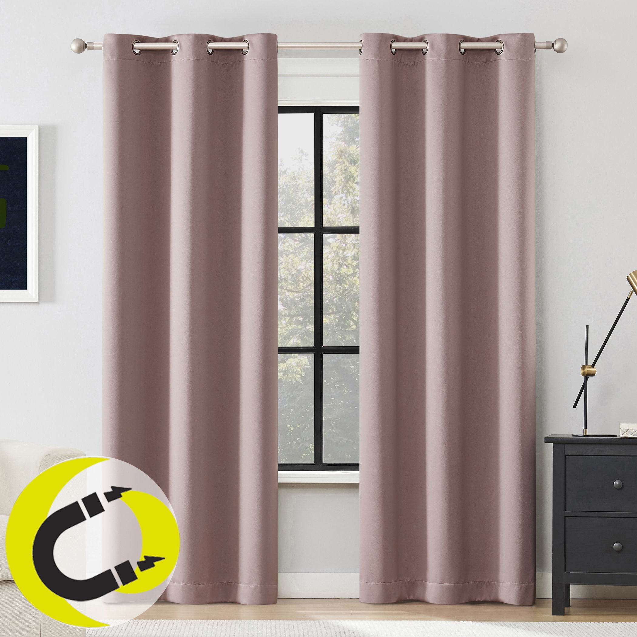 Sun Zero Graham 2-pack Magnetic Closure 100% Blackout Grommet Curtain Panel Pair, 40"W x 84"L, Mauve