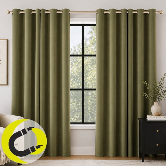 Sun Zero Graham 2-pack Dual-Sided Magnetic Closure 100% Blackout Grommet Curtain Panel Pair, 40"W x 84"L, Sage Green