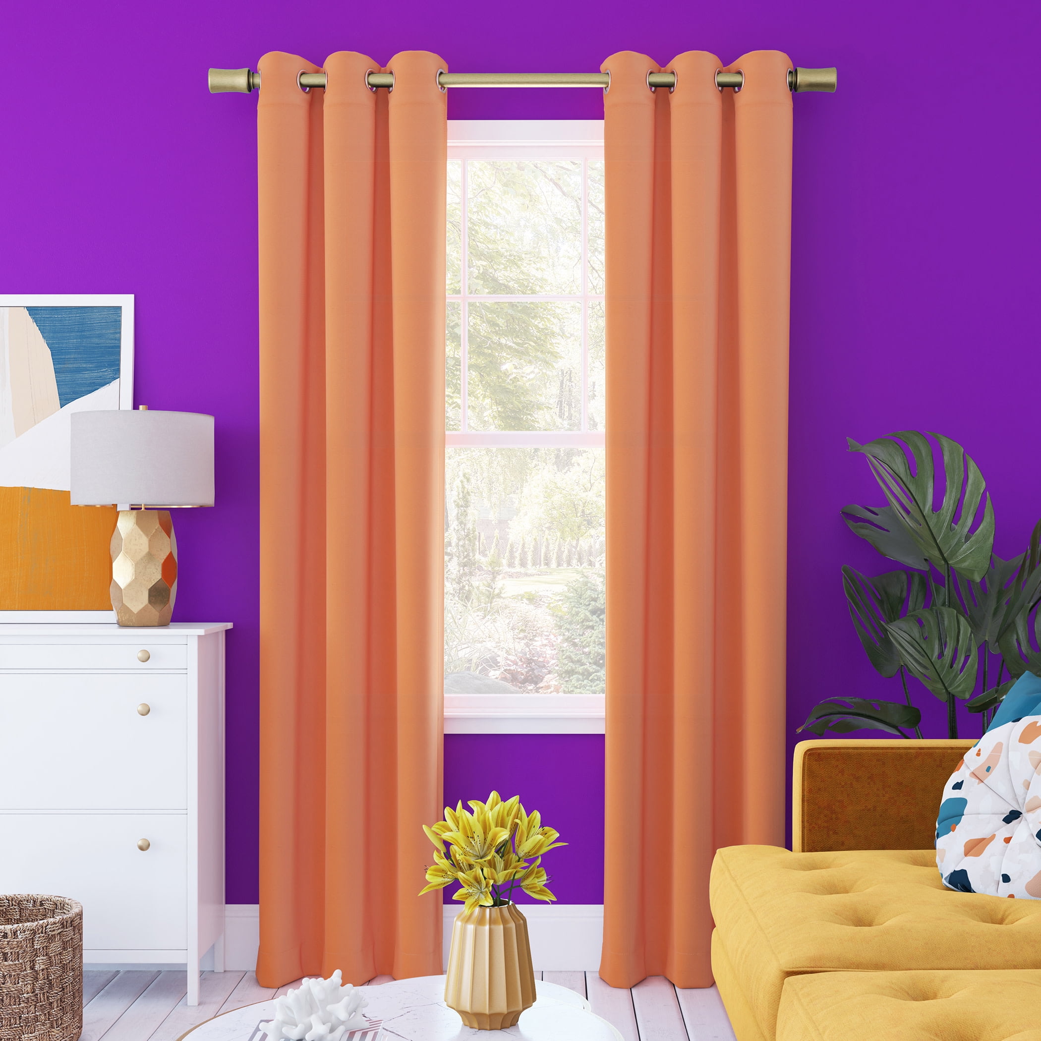 Sun Zero Harper Bright Vibes 100% Blackout Grommet Curtain Panel, 40"X63", Orange, 40"X63", Orange