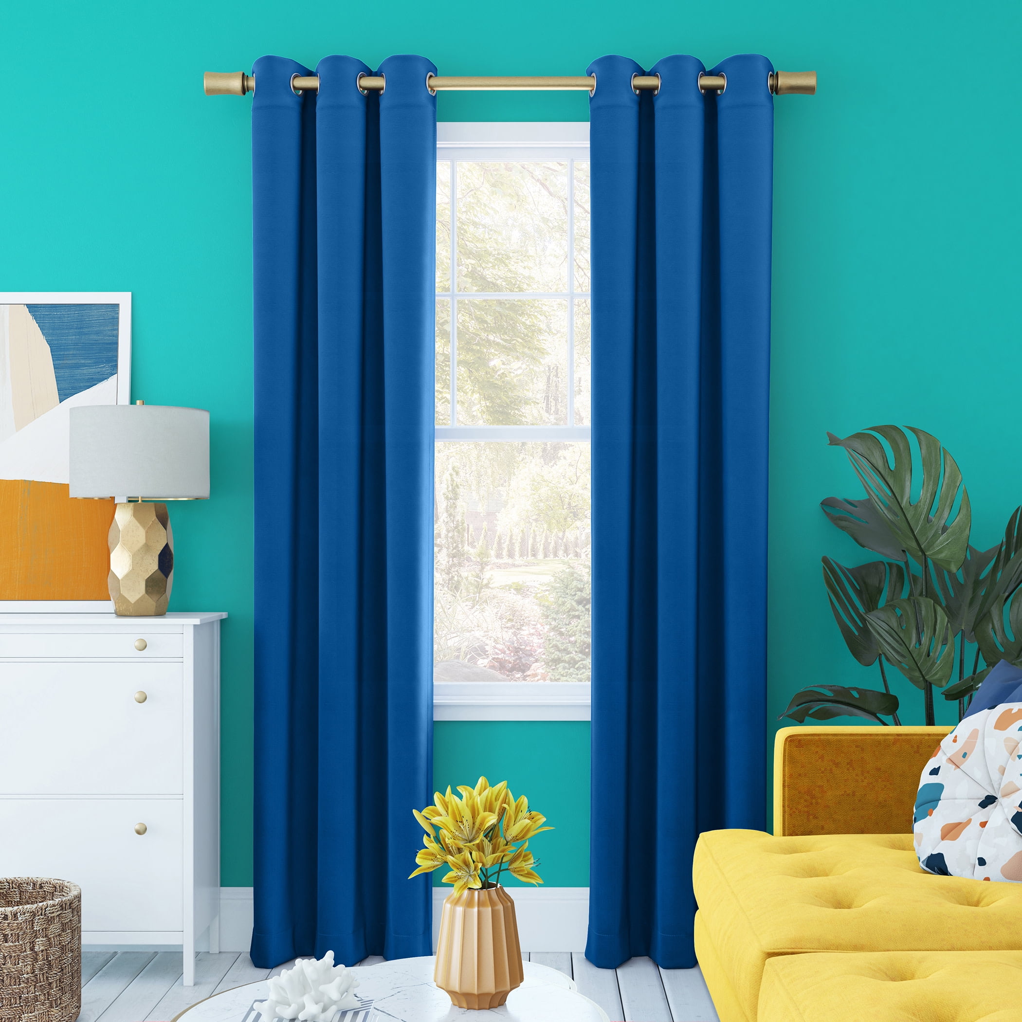 Sun Zero Harper Bright Vibes 100% Blackout Grommet Curtain Panel, 40"X84", Classic Blue, 40"X84", Classic Blue