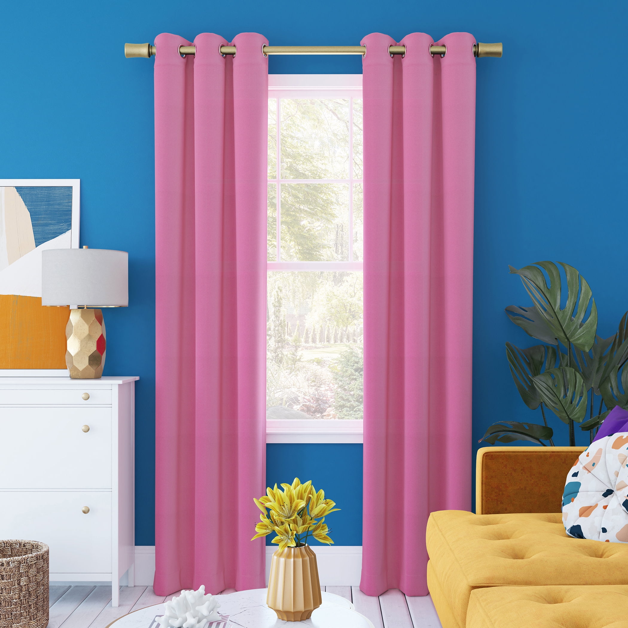 Sun Zero Harper Bright Vibes 100% Blackout Grommet Curtain Panel, 40"X84", Pink, 40"X84", Pink