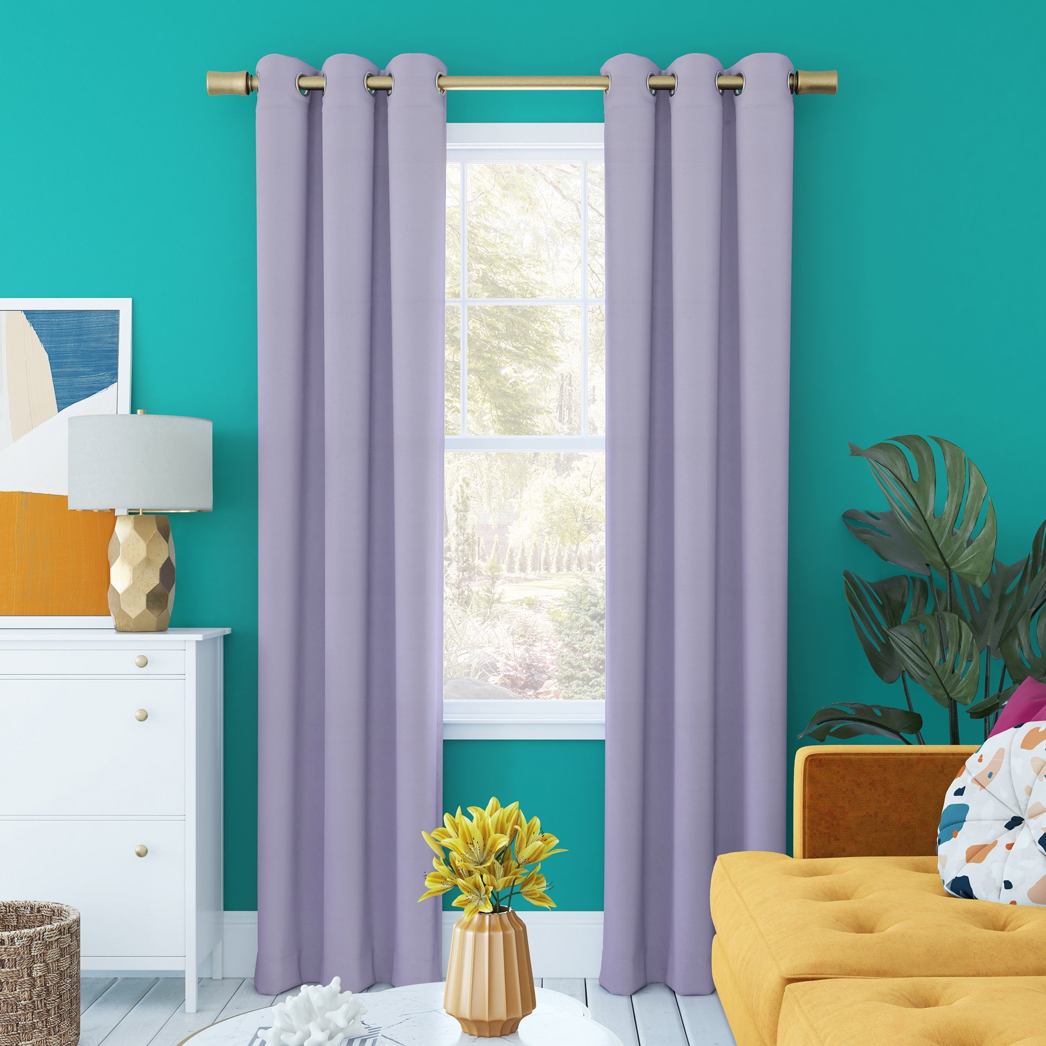 Sun Zero Harper Bright Vibes 100% Blackout Grommet Curtain Panel, 40"X96", Lavender, 40"X96", Lavender