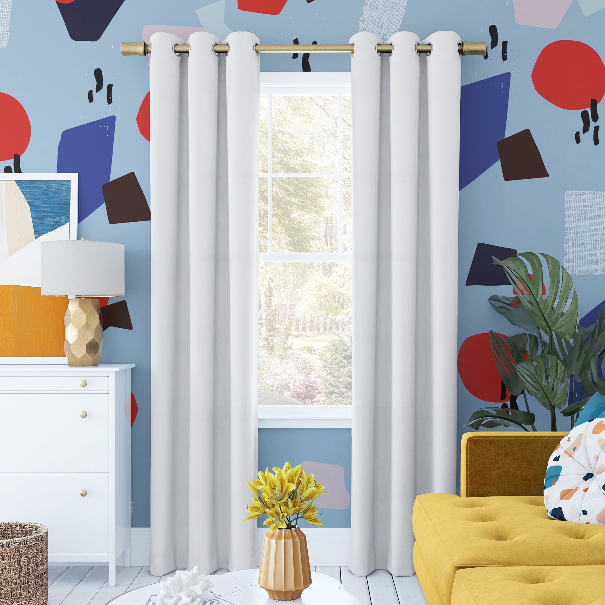Sun Zero Harper Bright Vibes 100% Blackout Grommet Curtain Panel, 40"X84", White, 40"X84", White