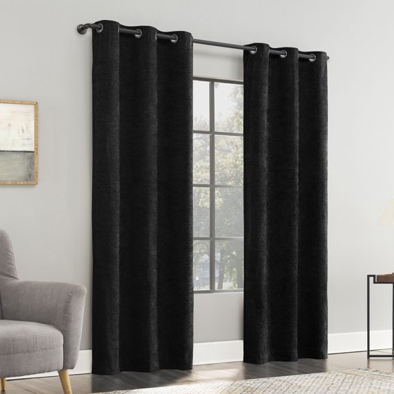 Sun Zero Isidora Velvet Magnetic Closure 100% Blackout Grommet Curtain Panel, 40"W x 84"L, Black