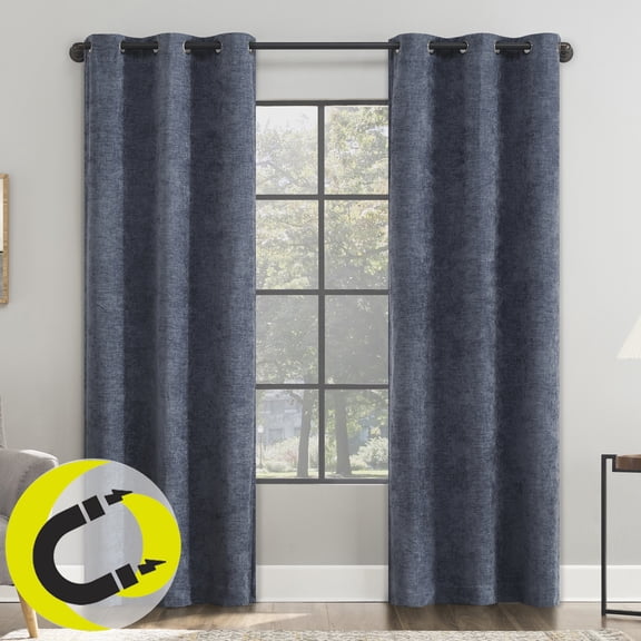 Sun Zero Isidora Velvet Magnetic Closure 100% Blackout Grommet Curtain Panel, 40"W x 84"L, Indigo Blue