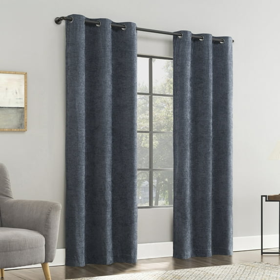 Sun Zero Isidora Velvet Magnetic Closure 100% Blackout Grommet Curtain Panel, 40"W x 84"L, Indigo Blue