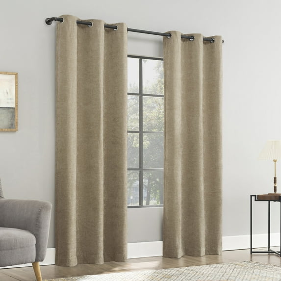 Sun Zero Isidora Velvet Magnetic Closure 100% Blackout Grommet Curtain Panel, 40"W x 84"L, Taupe