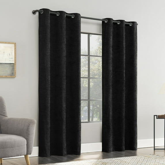 Sun Zero Isidora Velvet Magnetic Closure 100% Blackout Grommet Curtain Panel, 40"W x 96"L, Black