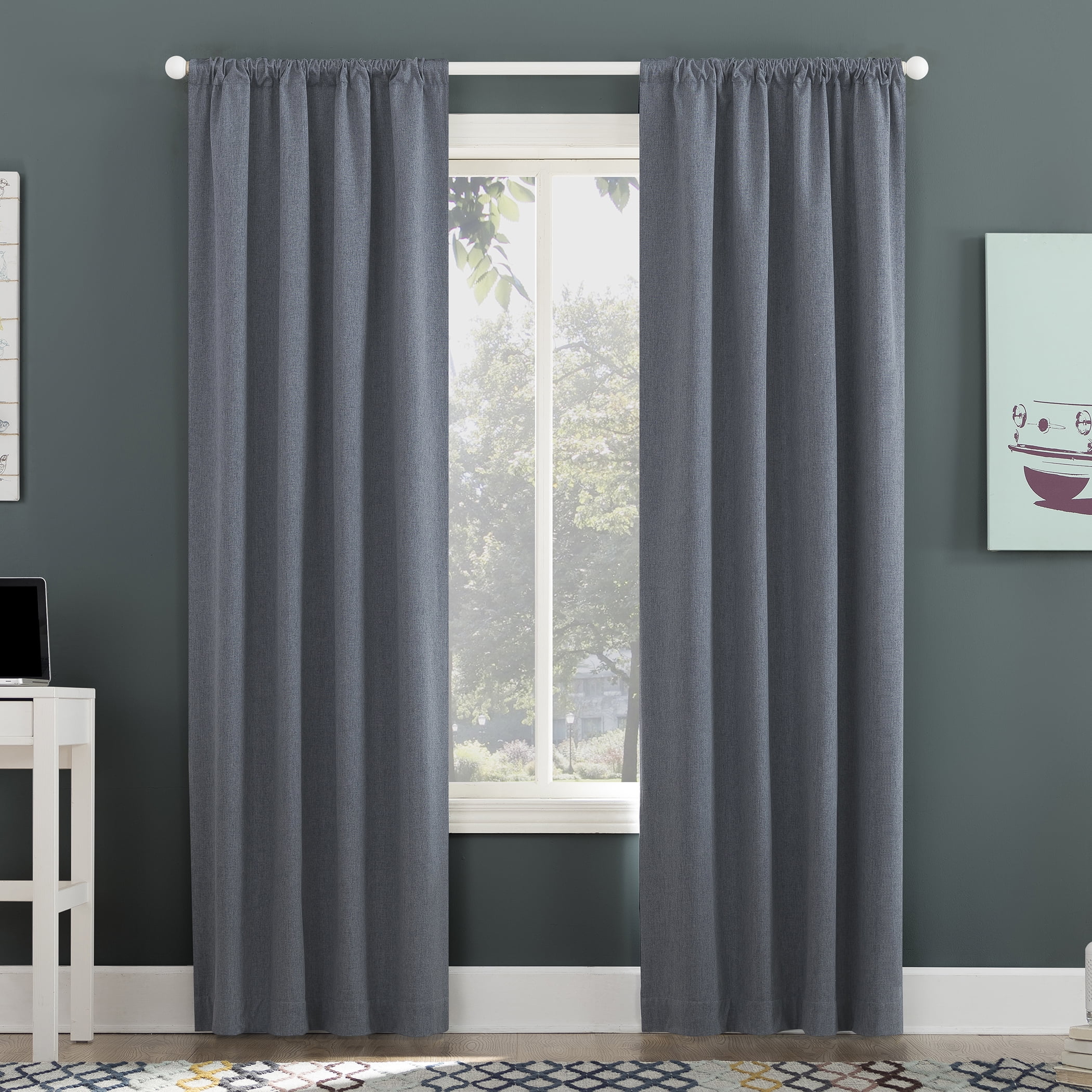Sun Zero Jules 100% Blackout Rod Pocket 40" x 96" Single Curtain Panel in Blue