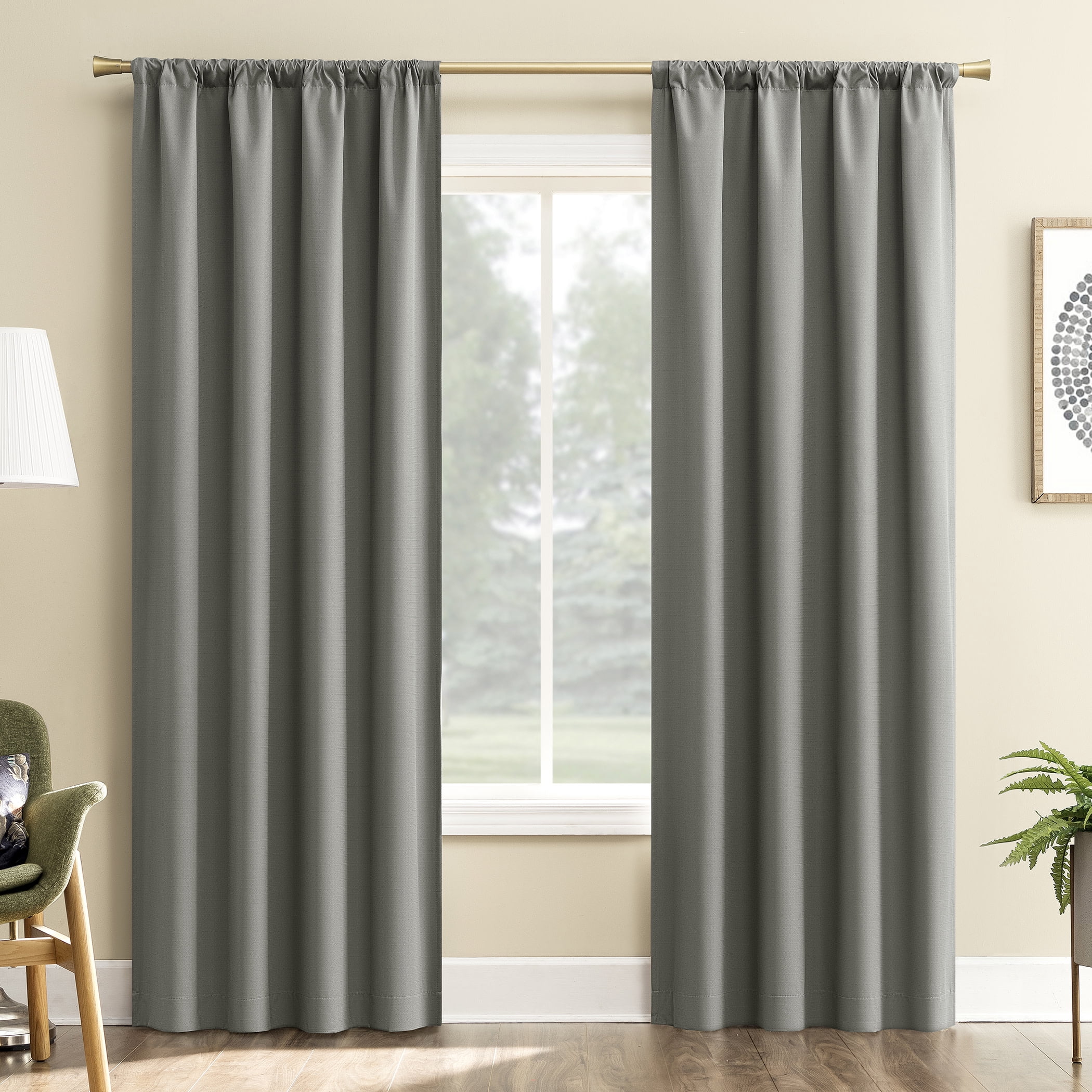 Sun Zero Karina Textured Blackout Rod Pocket Curtain Panel, 40"W x 63"L, Gray