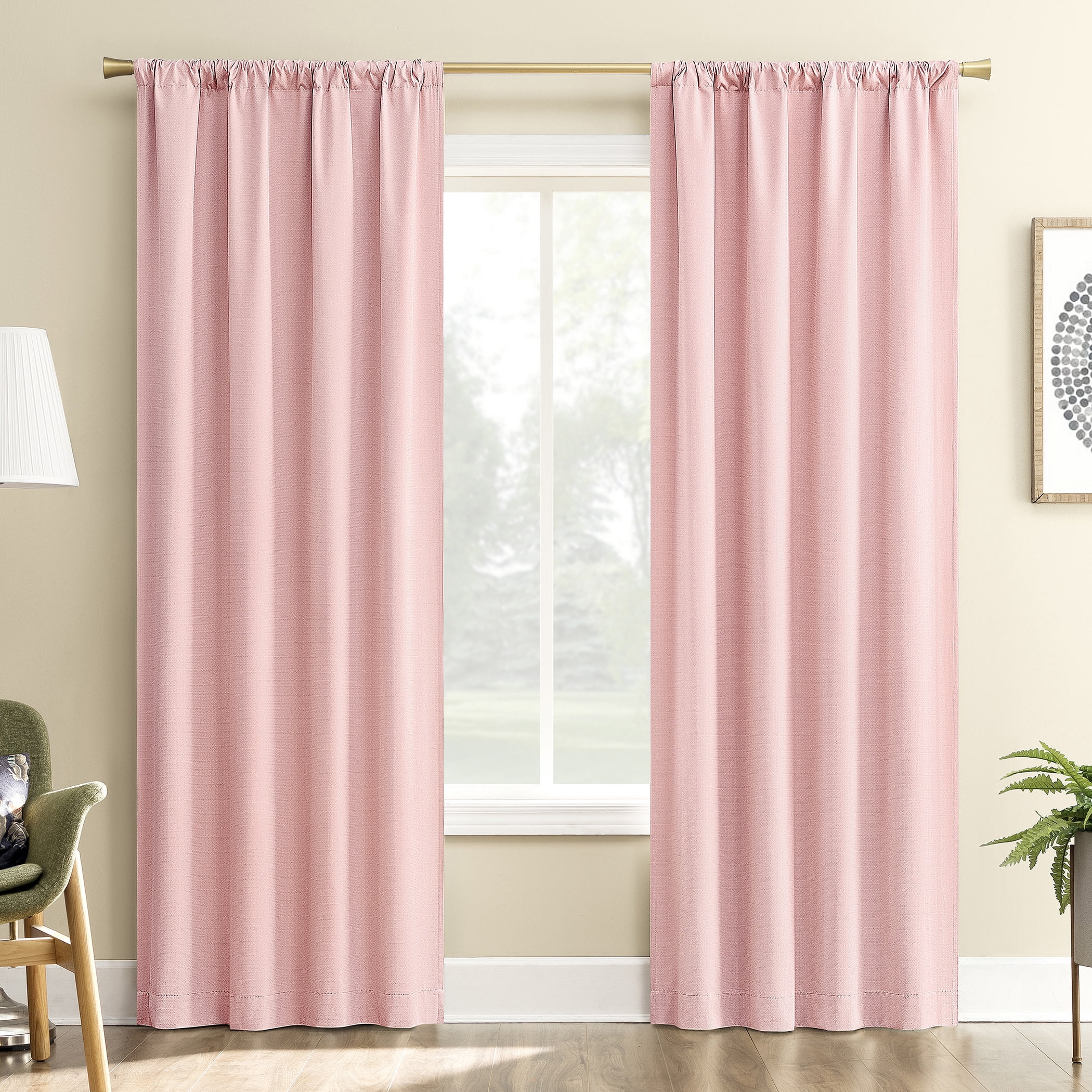 Sun Zero Karina Textured Blackout Rod Pocket Curtain Panel, 40"W x 84"L, Pink